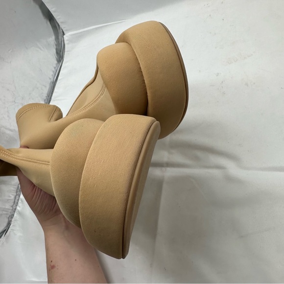 Free People Paloma Barcelo Anything Goes Stretch Boots Tan Beige Platform 39 - Picture 6 of 13